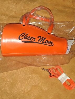 Sandol Cheerleader Megaphone Purse Orange and Black with Shoulder Strap